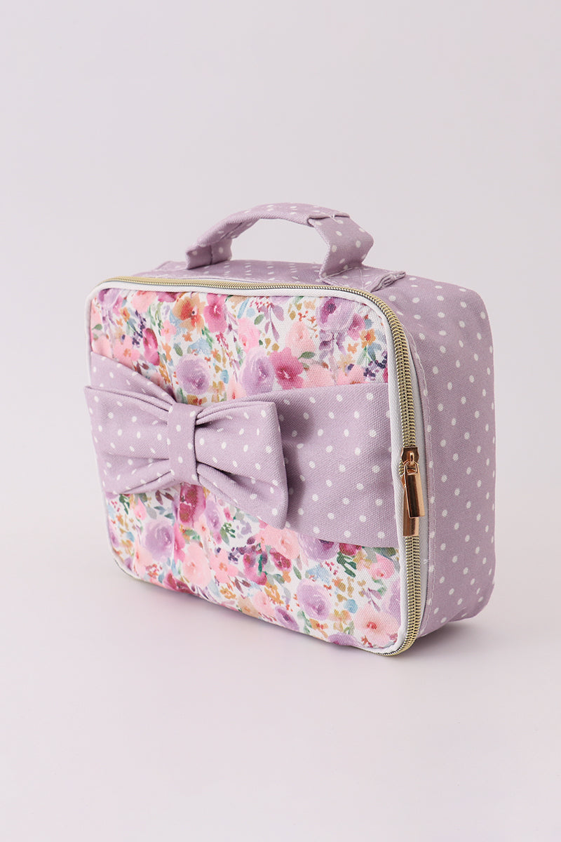 Sac à déjeuner en toile à nœud, imprimé floral violet