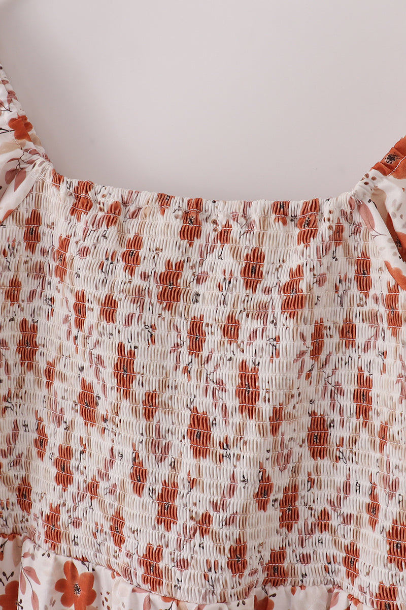 Robe maternité smockée à imprimé floral d'automne