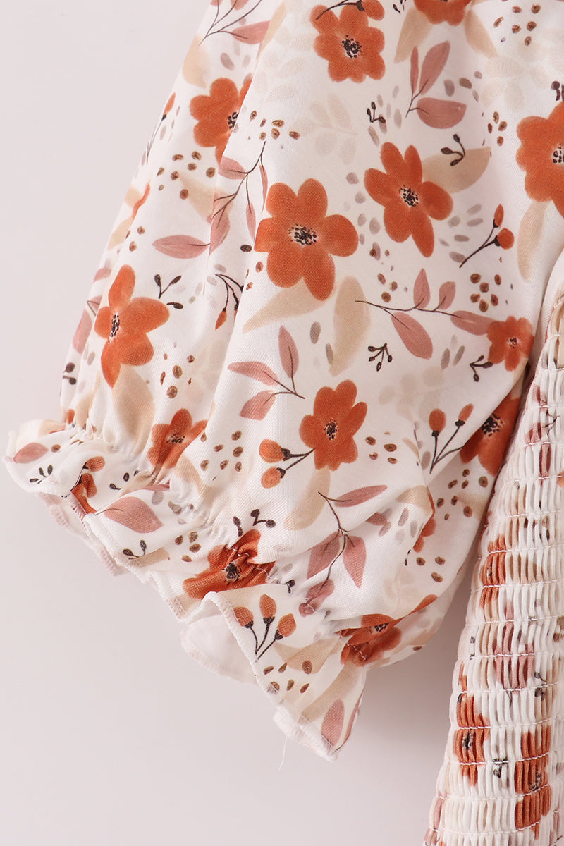 Robe maternité smockée à imprimé floral d'automne