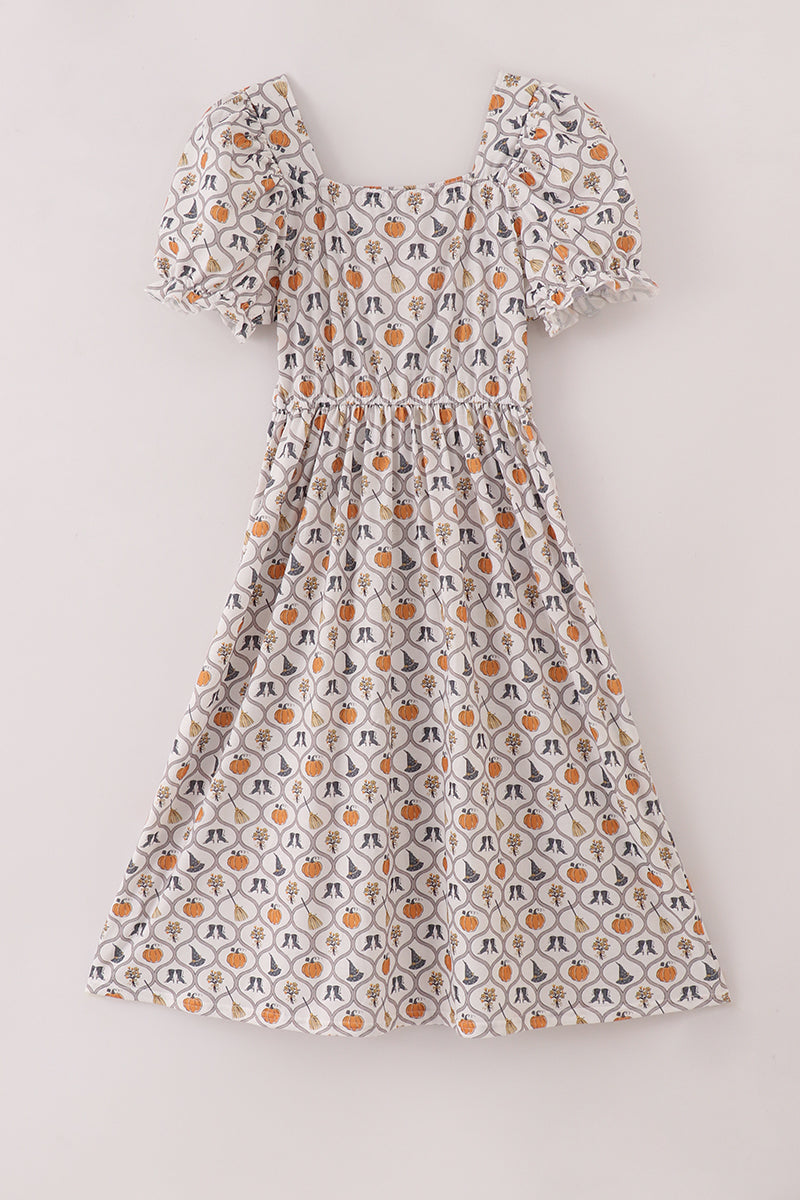 Robe de sorcière imprimée citrouille pour maman
