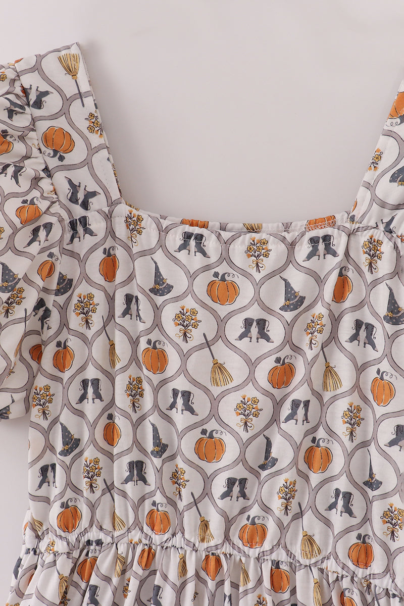Robe de sorcière imprimée citrouille pour maman