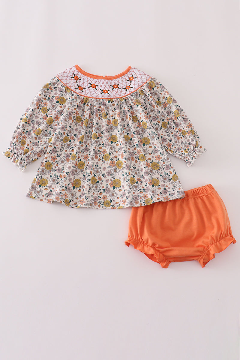 Ensemble bloomer smocké brodé floral