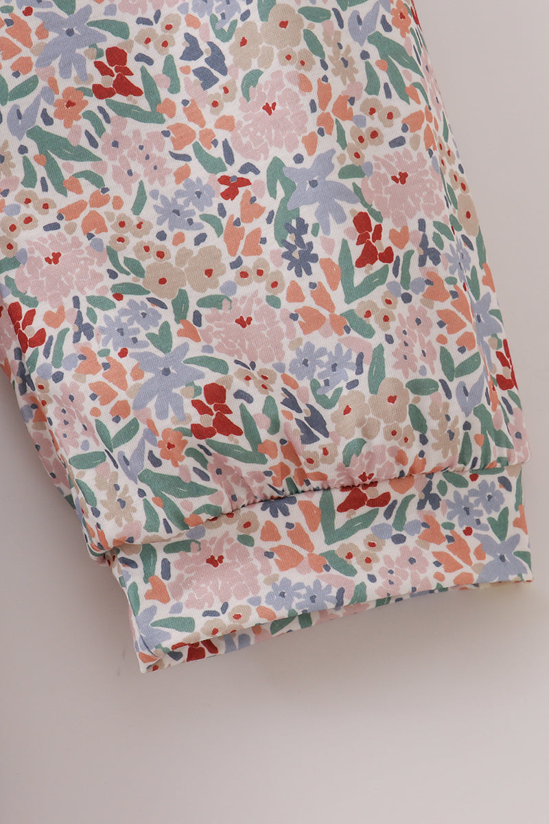 Robe trapèze volantée imprimé floral bleu