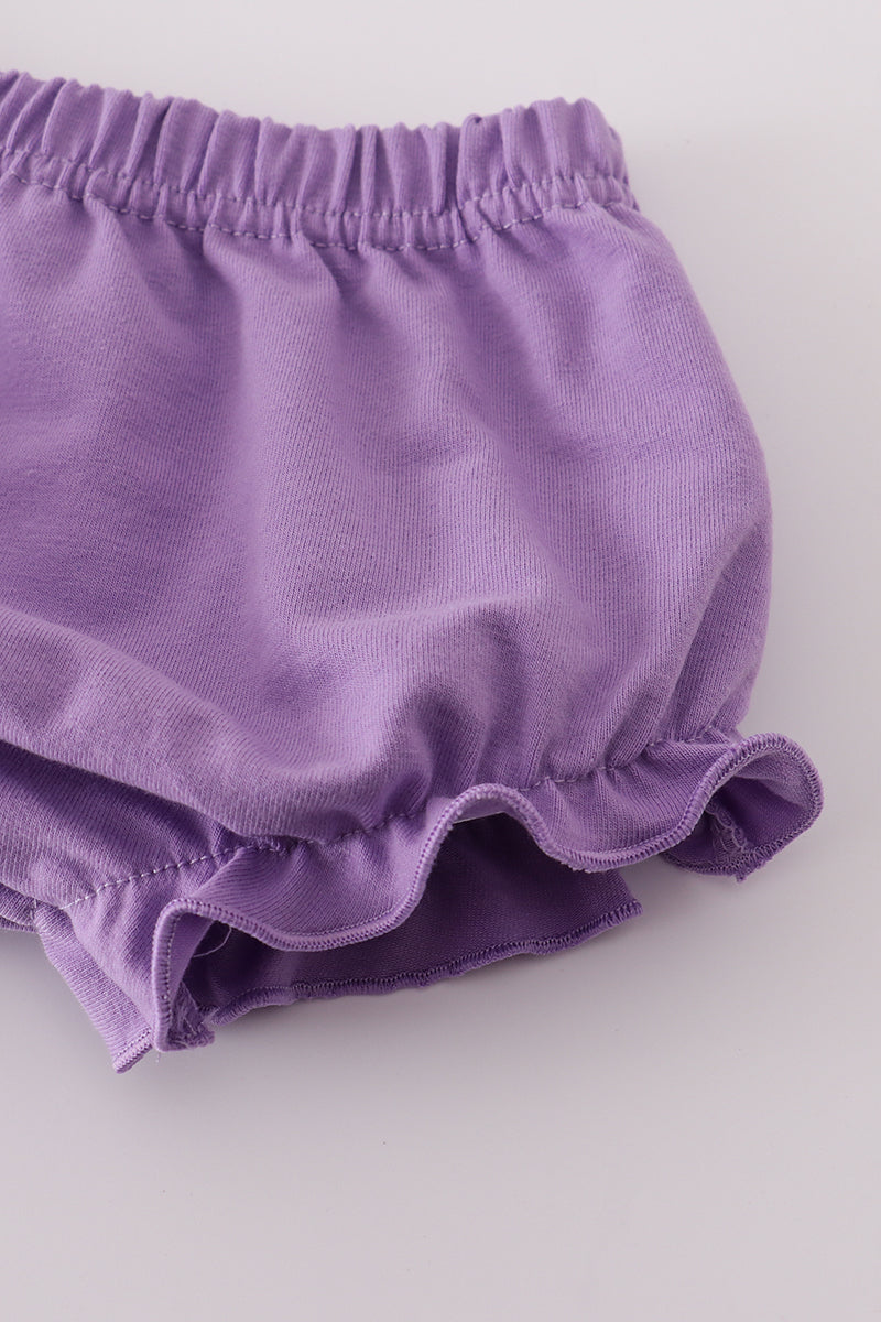 Ensemble bloomer vichy brodé de dentelle et rubans lavande