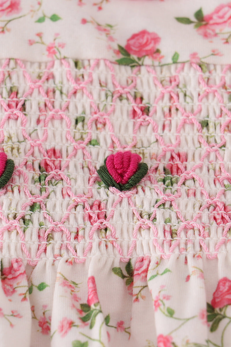 Ensemble pantalon smocké main rose