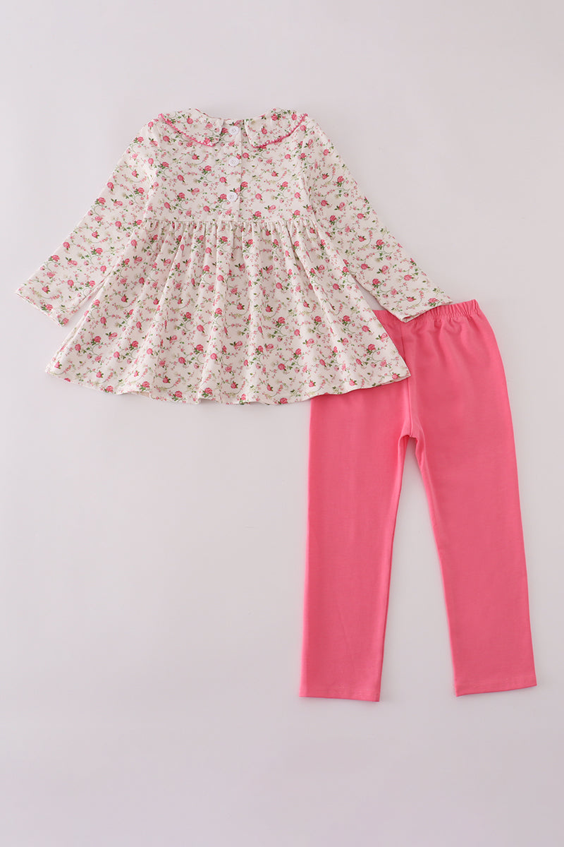 Ensemble pantalon smocké main rose