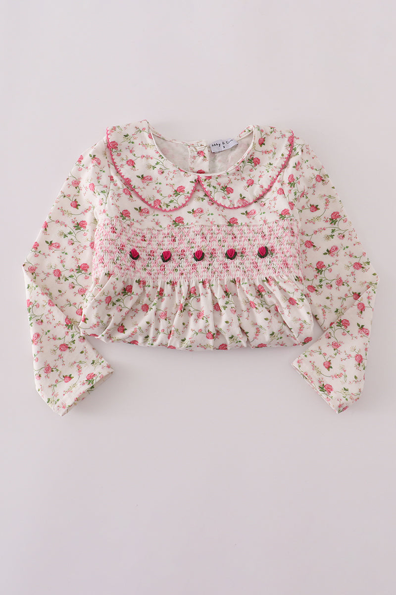 Ensemble pantalon smocké main rose