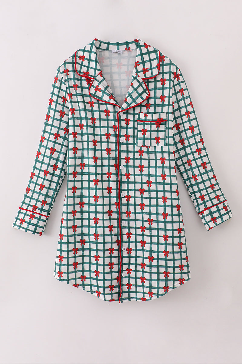 Robe de soirée écossaise pour maman, avec nœud vert