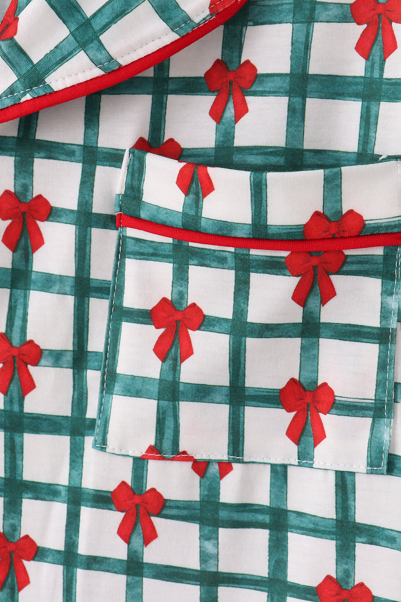 Robe de soirée écossaise pour maman, avec nœud vert