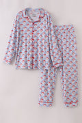 Ensemble de pyjama pour papa en bambou bleu motif Père Noël