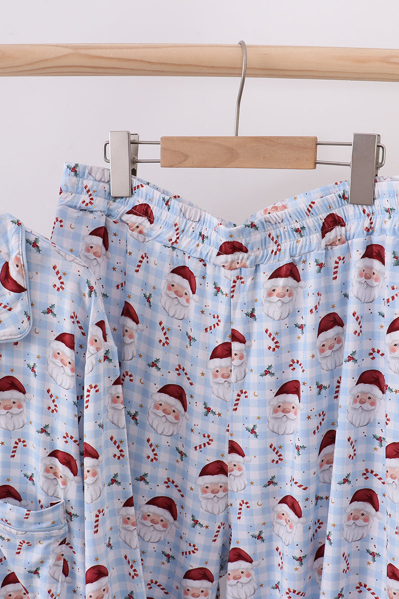 Ensemble de pyjama pour papa en bambou motif Père Noël bleu