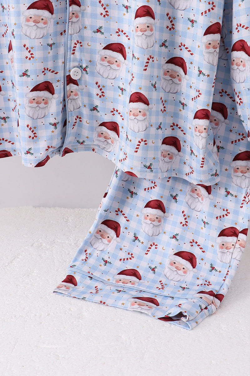 Ensemble de pyjama pour papa en bambou motif Père Noël bleu