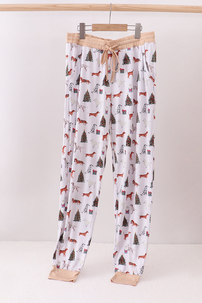 Pantalon de pyjama en bambou avec motifs animaux et sapins de Noël pour adultes