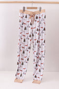 Pantalon de pyjama en bambou avec motifs animaux et sapins de Noël pour adultes