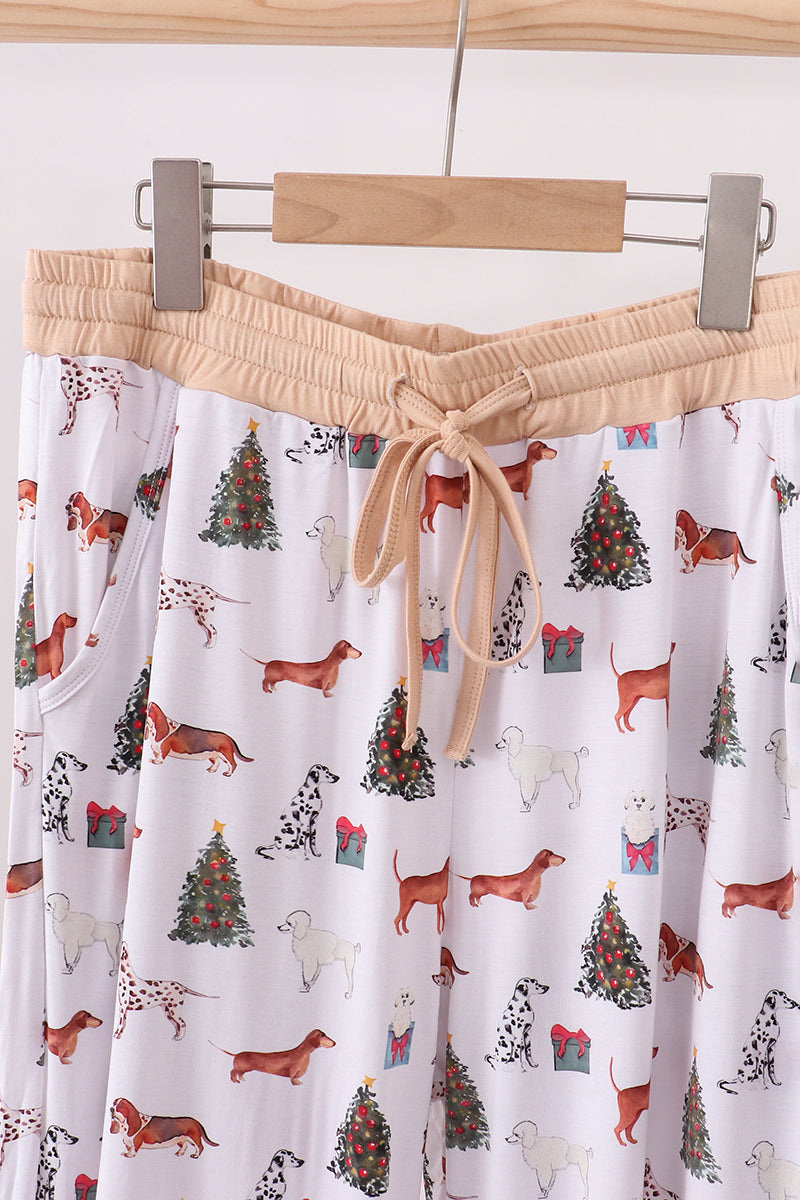 Pantalon de pyjama en bambou avec motifs animaux et sapins de Noël pour adultes