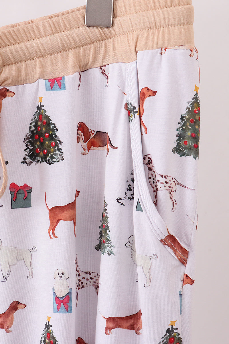 Pantalon de pyjama en bambou avec motifs animaux et sapins de Noël pour adultes