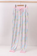Pantalon de pyjama de maman en bambou à carreaux fleuri rose