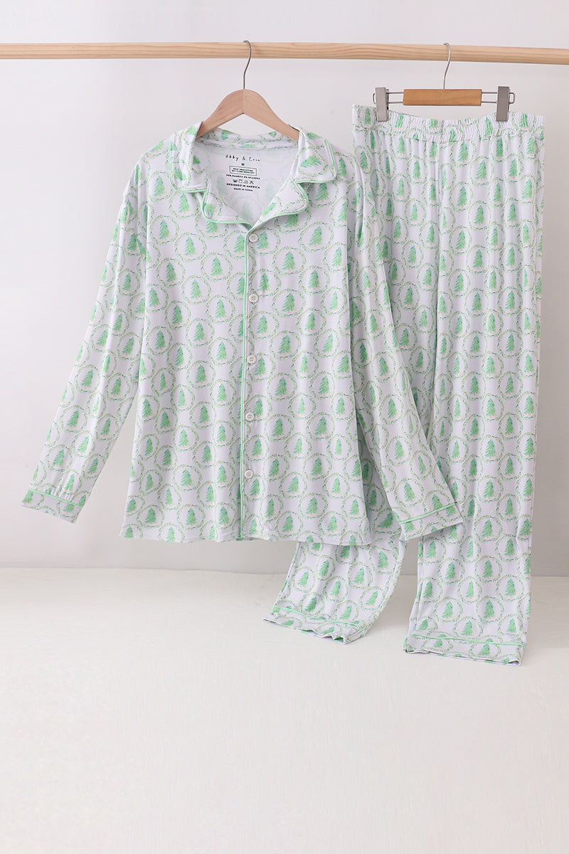 Ensemble pyjama vert bambou pour papa, motif sapin de Noël