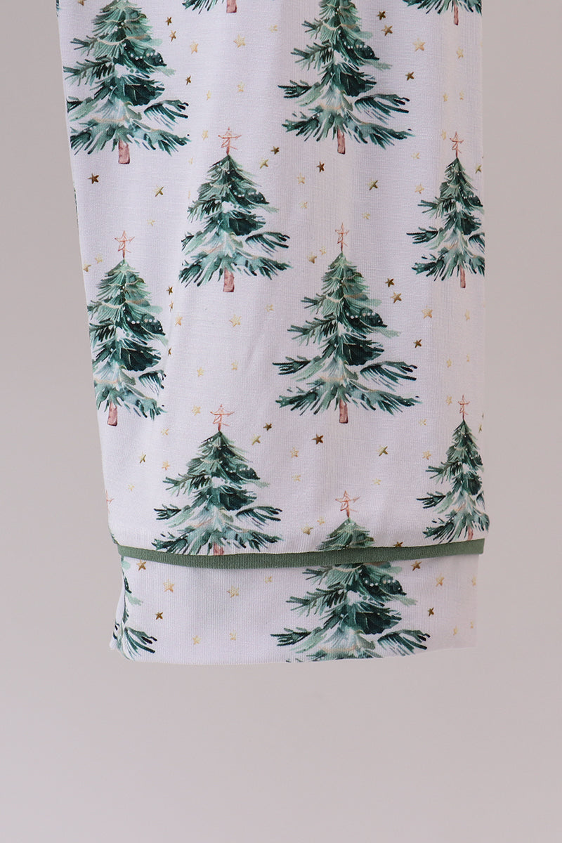 Ensemble de pyjama pour mère et enfant en bambou, motif sapin de Noël vert