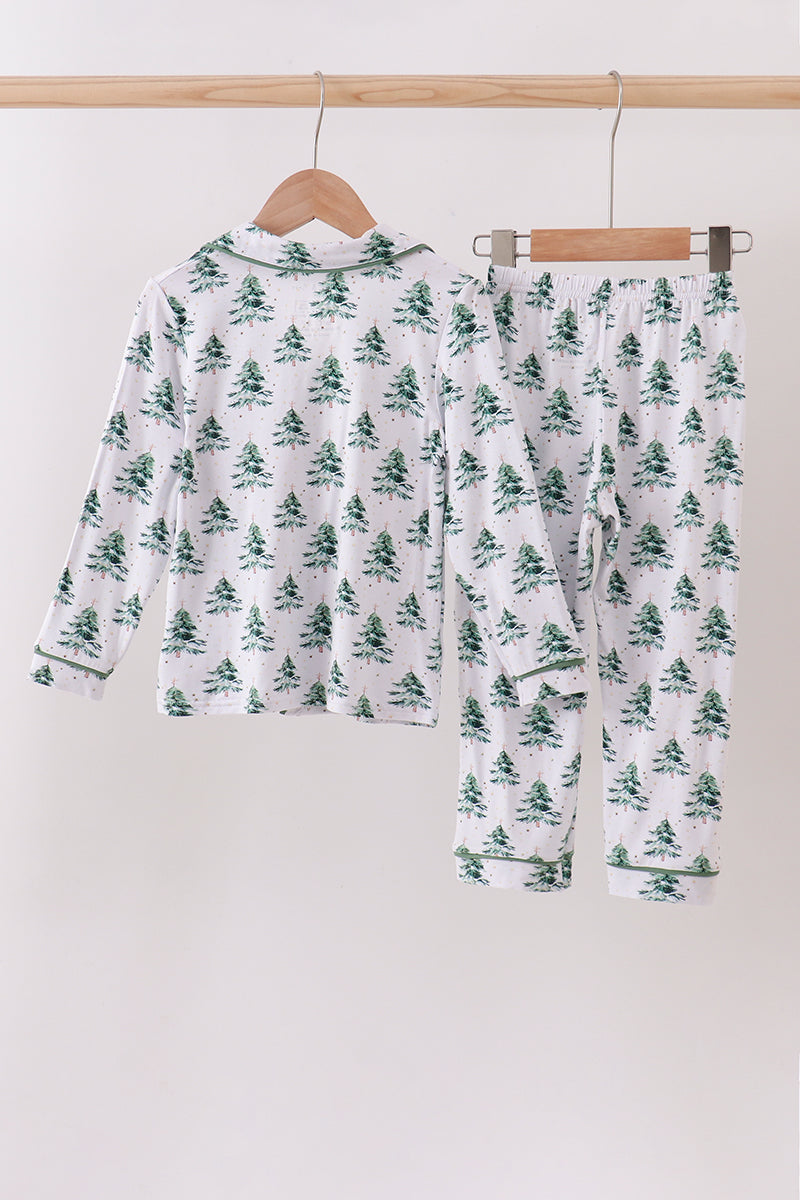 Ensemble de pyjama pour mère et enfant en bambou, motif sapin de Noël vert