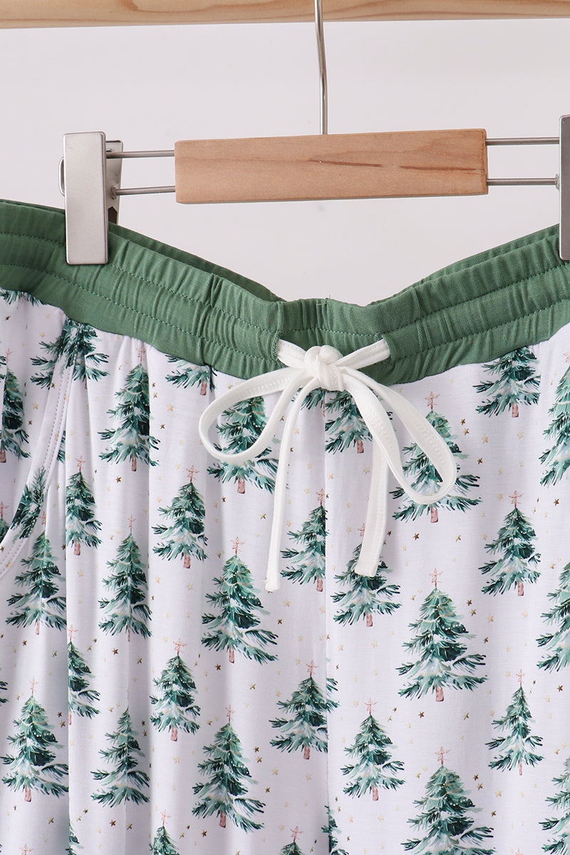 Ensemble de pyjama pour mère et enfant en bambou, motif sapin de Noël vert