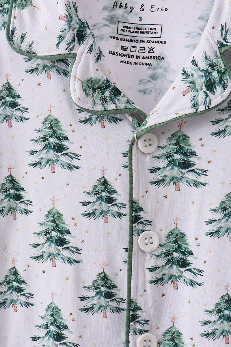 Ensemble de pyjama pour mère et enfant en bambou, motif sapin de Noël vert