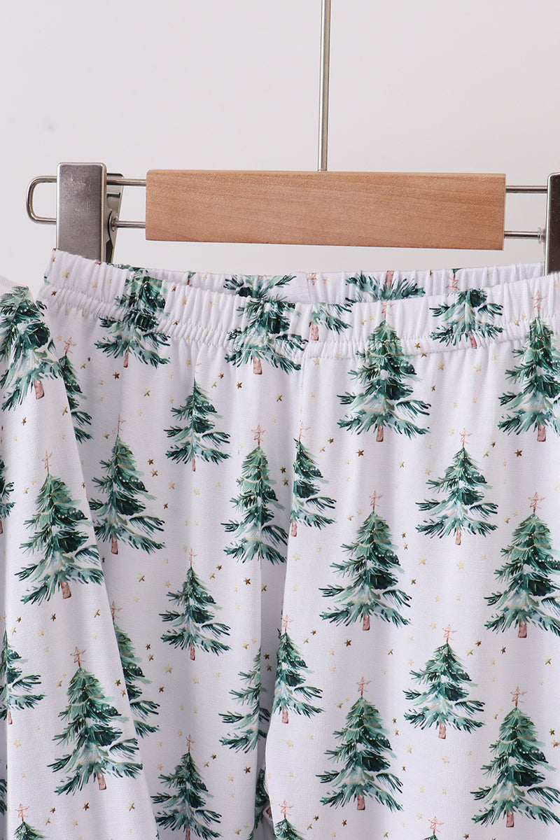 Ensemble de pyjama pour mère et enfant en bambou, motif sapin de Noël vert