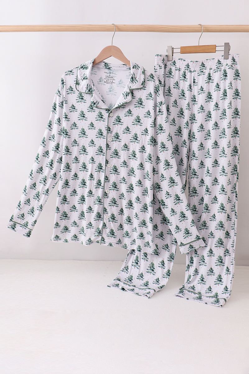 Ensemble de pyjama pour mère et enfant en bambou, motif sapin de Noël vert