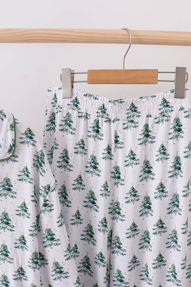 Ensemble de pyjama pour mère et enfant en bambou, motif sapin de Noël vert
