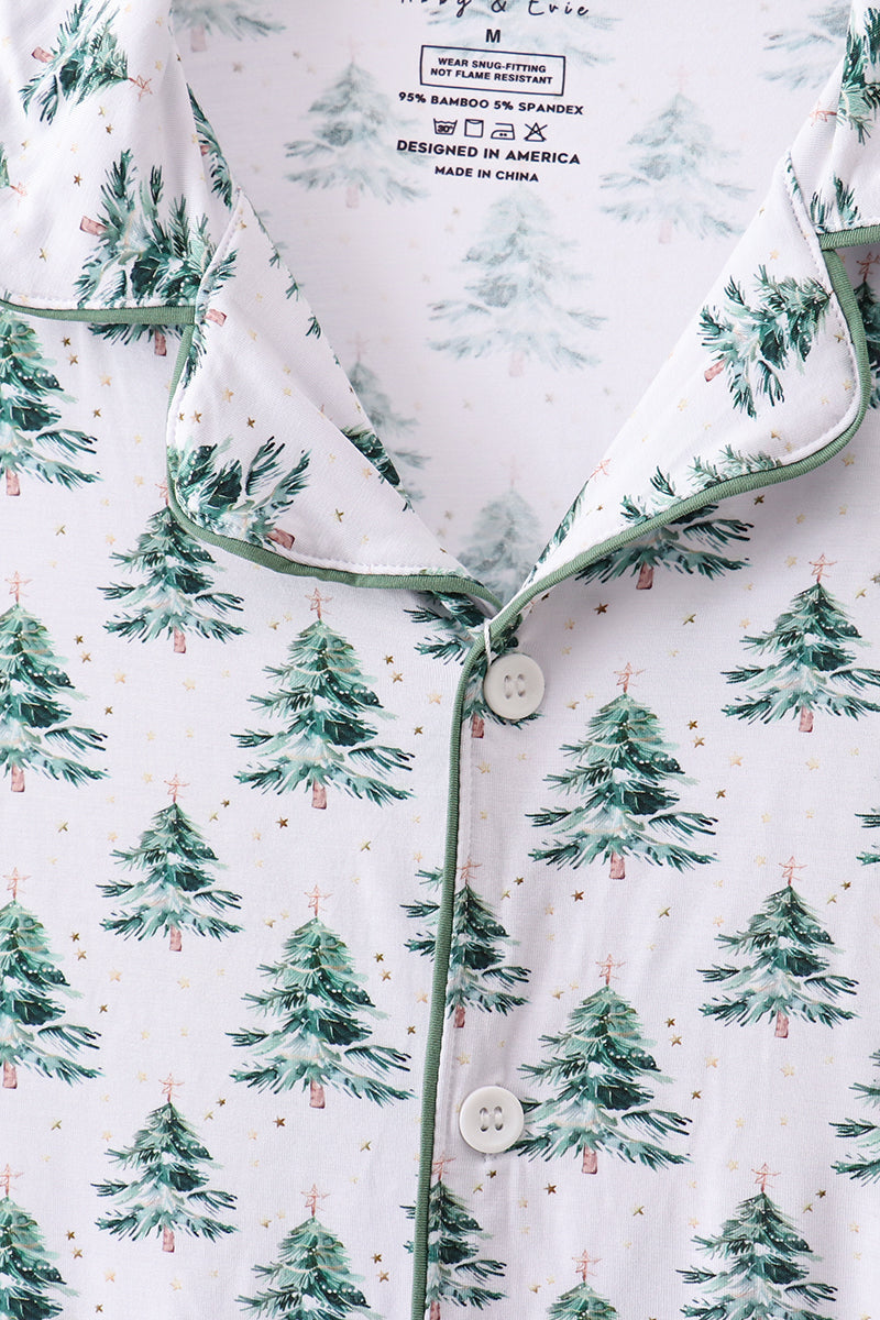 Ensemble de pyjama pour mère et enfant en bambou, motif sapin de Noël vert