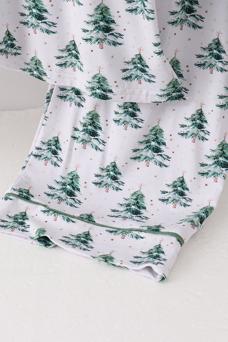 Ensemble de pyjama pour mère et enfant en bambou, motif sapin de Noël vert