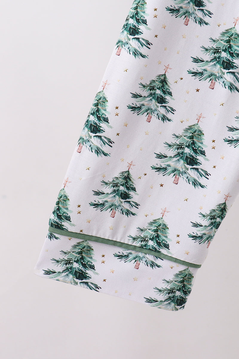 Ensemble de pyjama pour mère et enfant en bambou, motif sapin de Noël vert