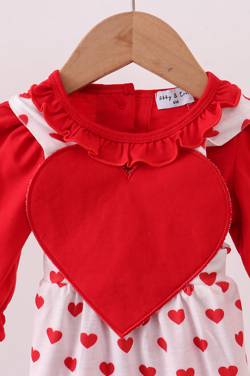 Ensemble barboteuse appliqué cœur rouge