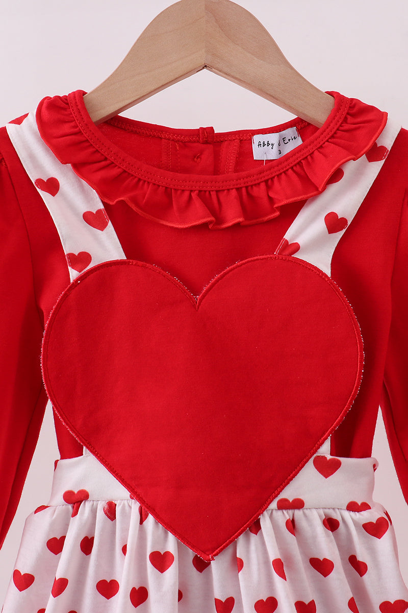 Ensemble 2 pièces à volants et appliqué cœur rouge