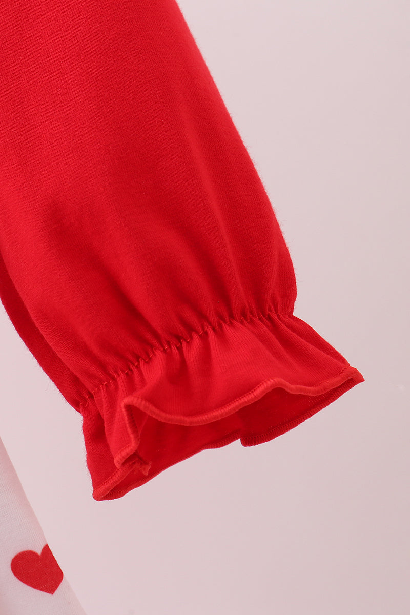 Ensemble 2 pièces à volants et appliqué cœur rouge