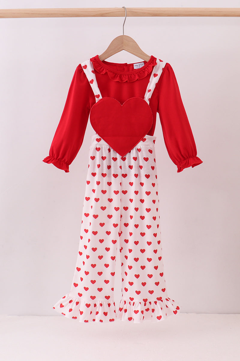 Ensemble combi-short à volants et appliqué cœur rouge