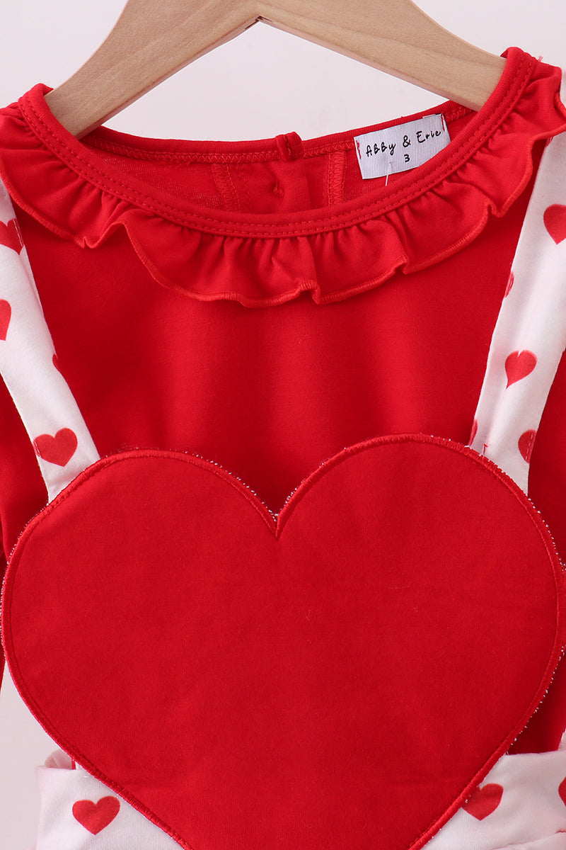 Ensemble combi-short à volants et appliqué cœur rouge