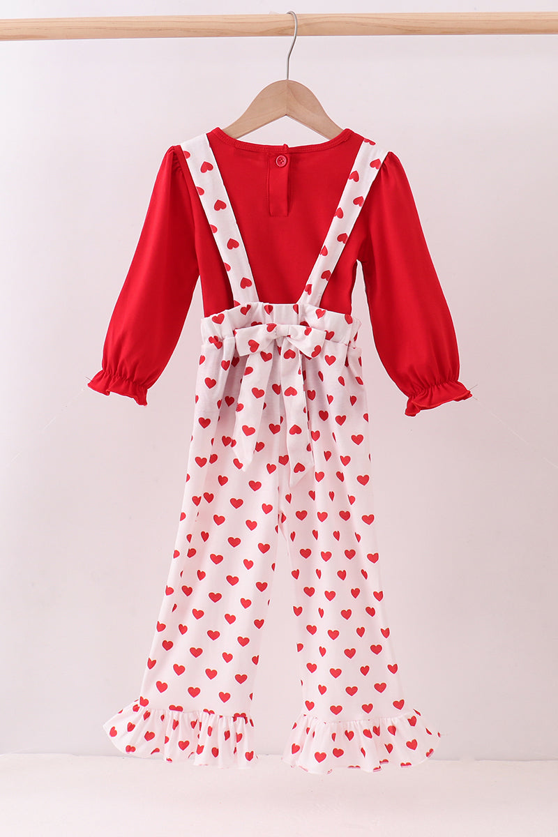 Ensemble combi-short à volants et appliqué cœur rouge