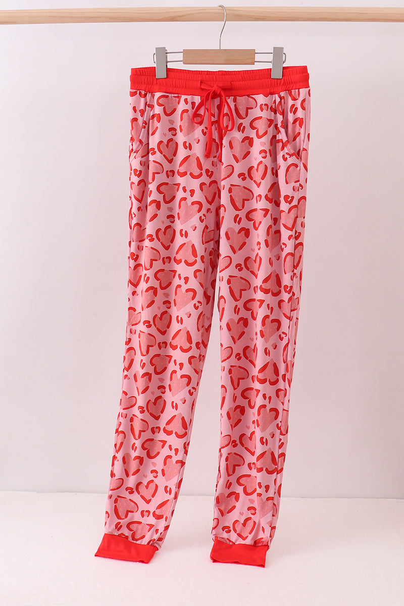 Pantalon en bambou à imprimé cœurs rouges