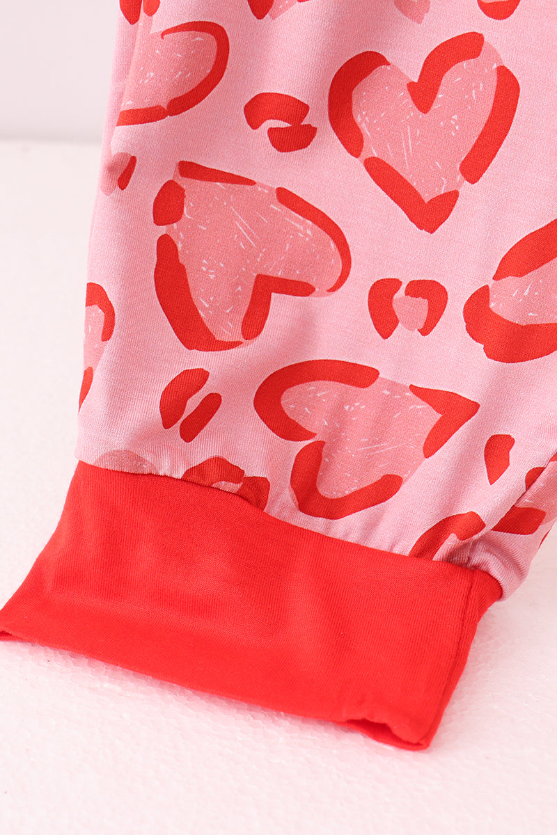 Pantalon en bambou à imprimé cœurs rouges