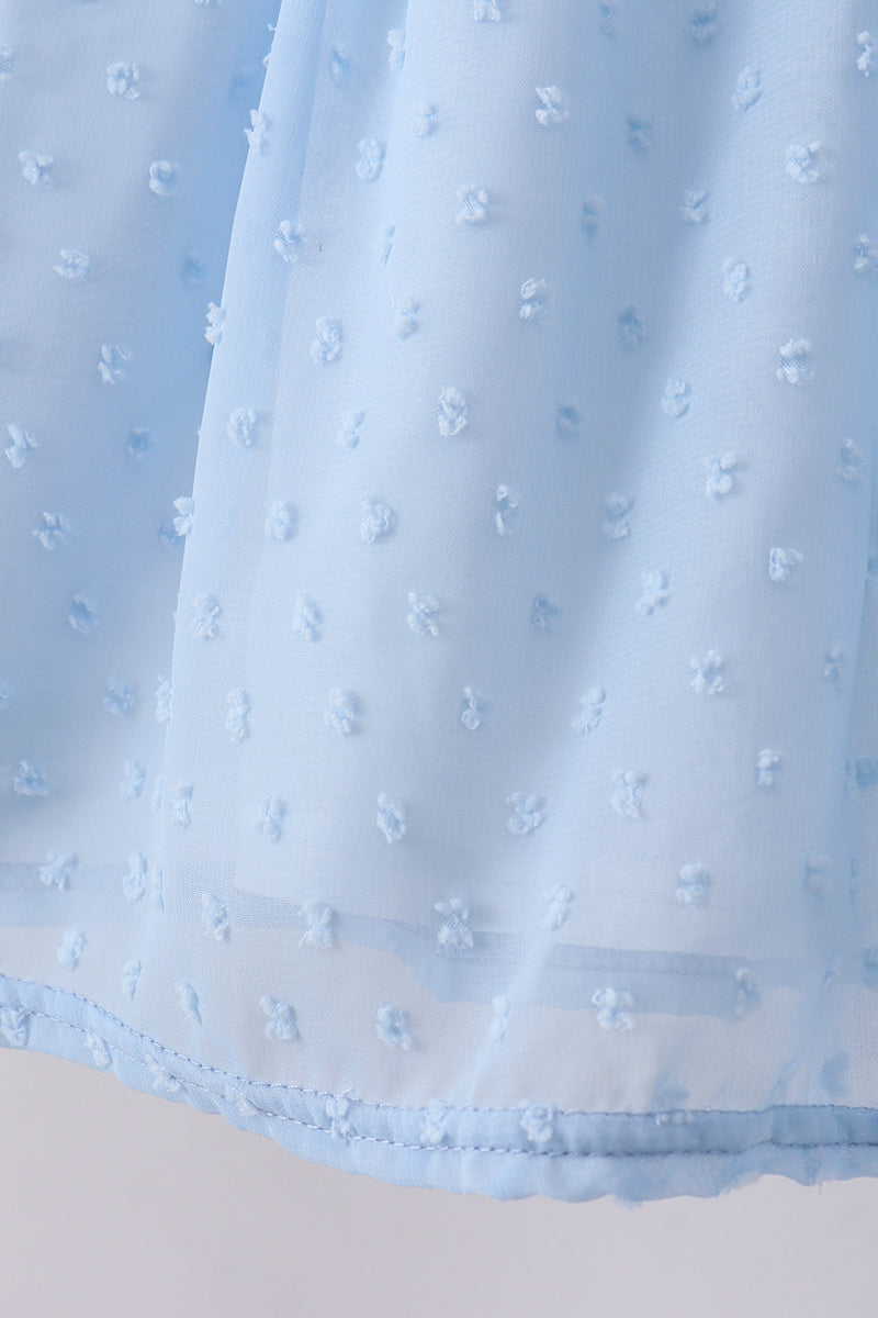 Ensemble short bleu brodé trèfle à pois suisses