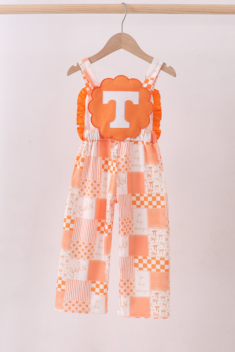 Combinaison-pantalon à volants orange Tennessee en patchwork