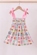 Robe smockée mère-enfant rose pour la plage