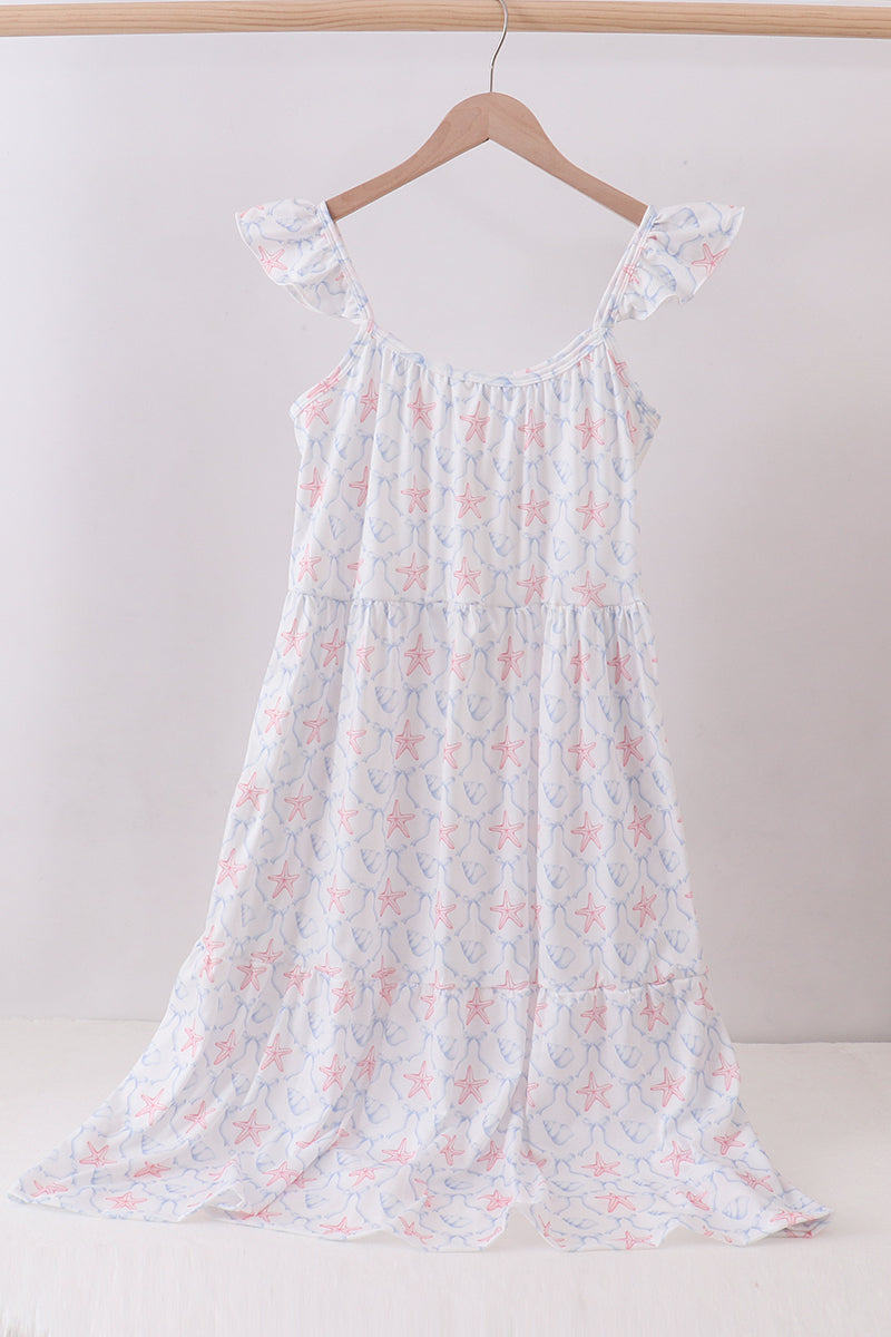 Robe étagée femme coquillage étoile de mer bleue
