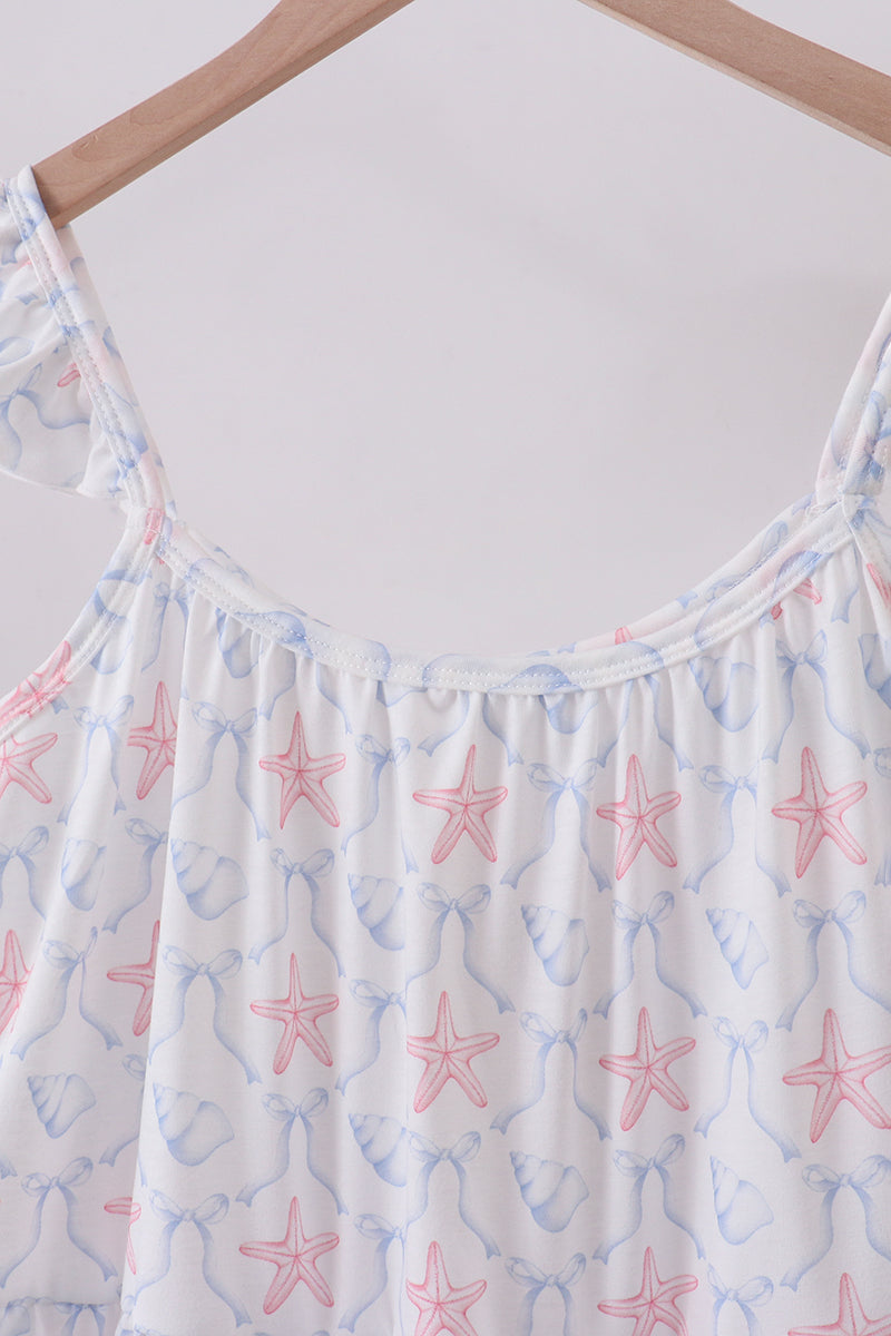Robe étagée femme coquillage étoile de mer bleue