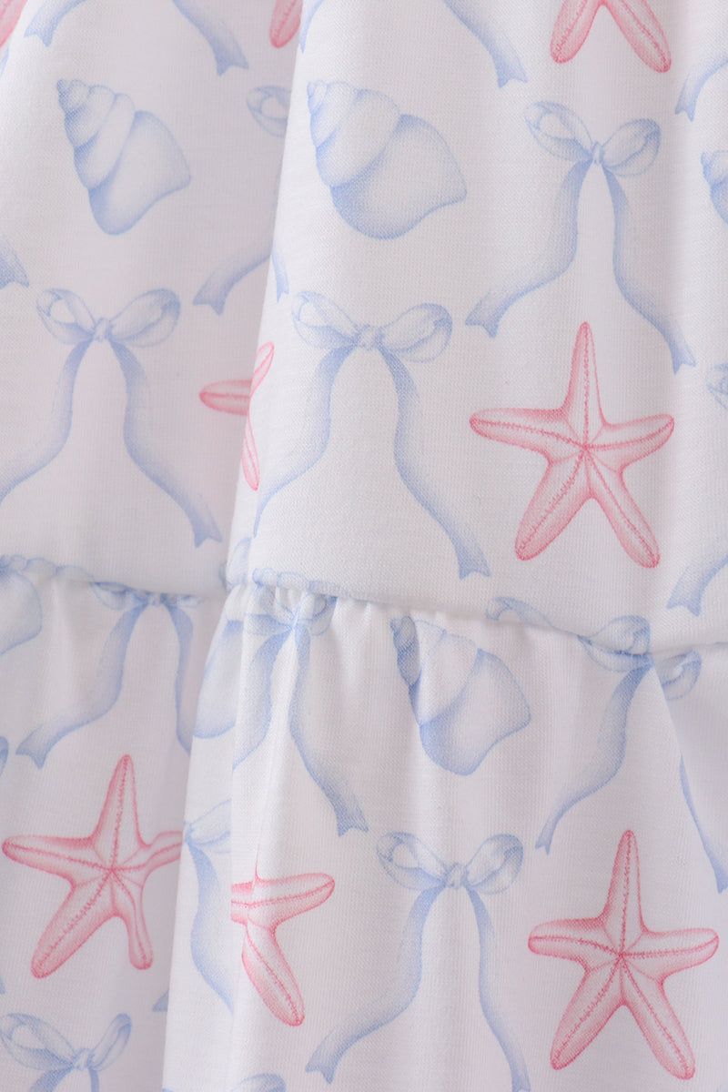 Robe étagée femme coquillage étoile de mer bleue