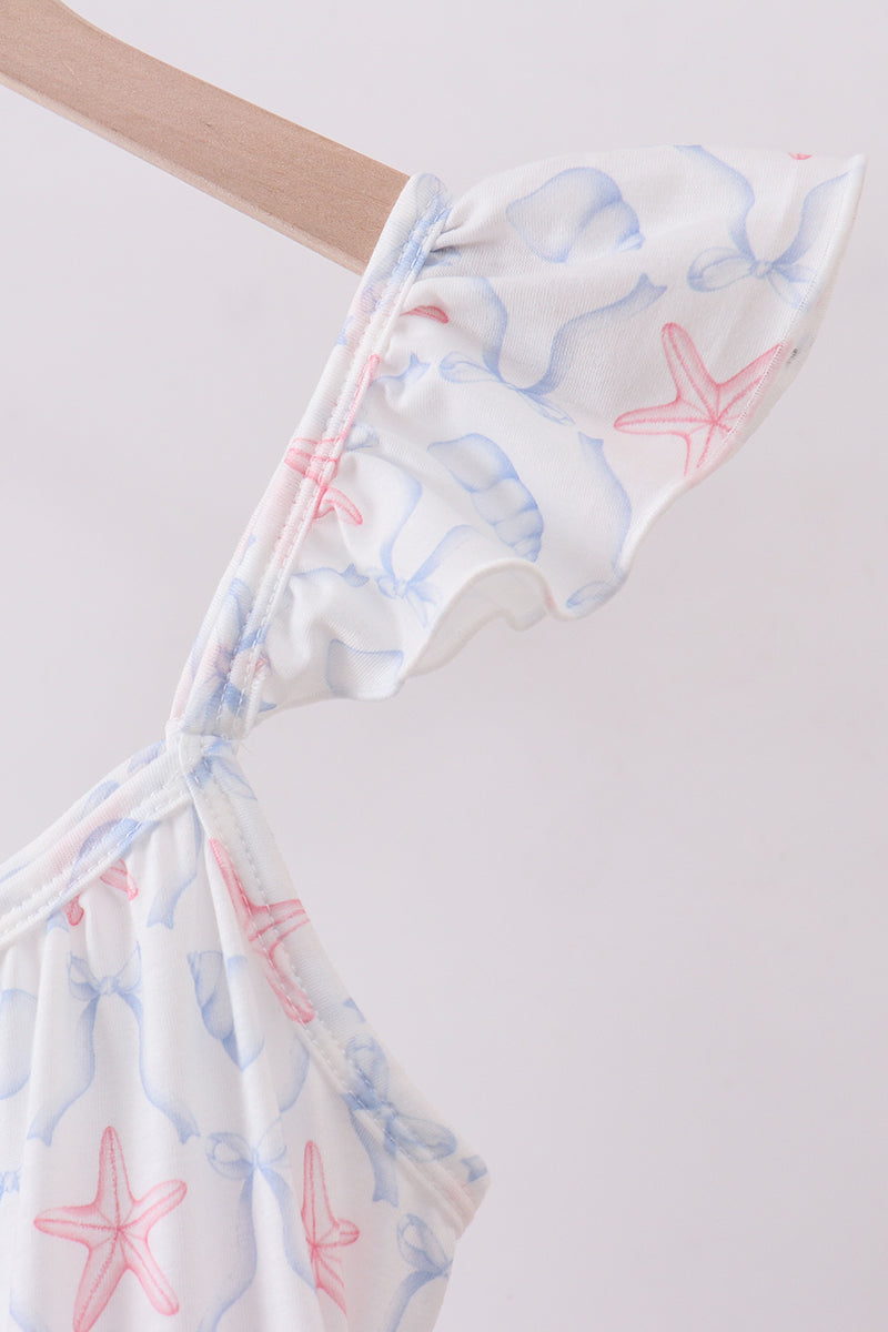 Robe étagée femme coquillage étoile de mer bleue