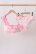 Maillot de bain 2 pièces volanté rose pour femme