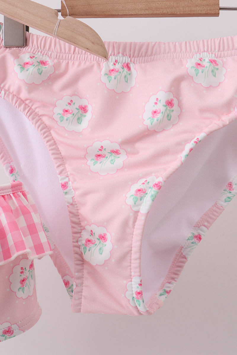 Maillot de bain 2 pièces volanté rose pour femme