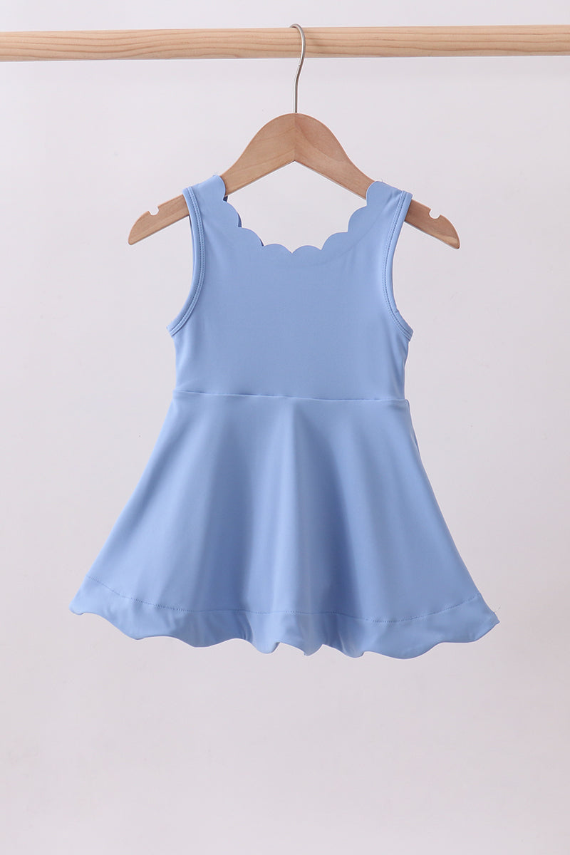 Robe mère-fille festonnée bleu actif